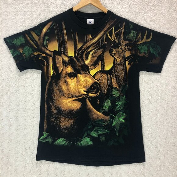 Deer Graphic Print T-Shirt‎ Nature Outdoors Black Delta Pro Weight Size Large - Picture 1 of 6